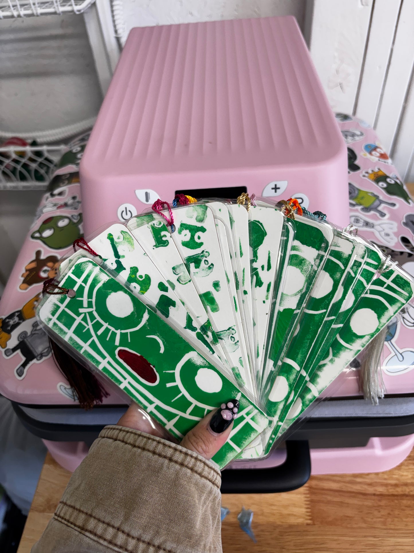 hand printed bookmarks